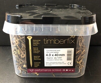 4.0 x 40mm Pozi CSK Timberfix 360 Premium Wood Screws Zinc &amp; Yellow  Tub of 1200