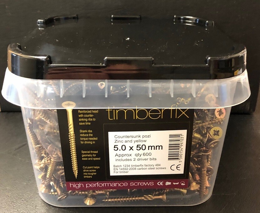 5.0 x 60mm Pozi CSK Timberfix 360 Premium Wood Screws Zinc &amp; Yellow  Tub of 500