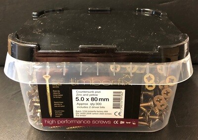 5.0 x 80mm Pozi CSK Timberfix 360 Premium Wood Screws Zinc &amp; Yellow  Tub of 400