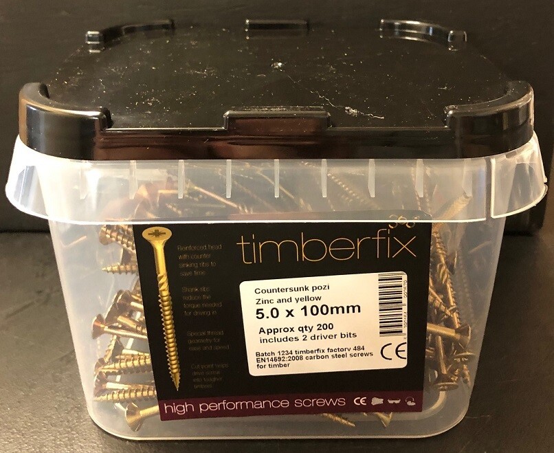 5.0 x 100mm Pozi CSK Timberfix 360 Premium Wood Screws Zinc &amp; Yellow  Tub of 300