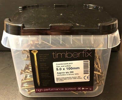 5.0 x 100mm Pozi CSK Timberfix 360 Premium Wood Screws Zinc &amp; Yellow  Tub of 300
