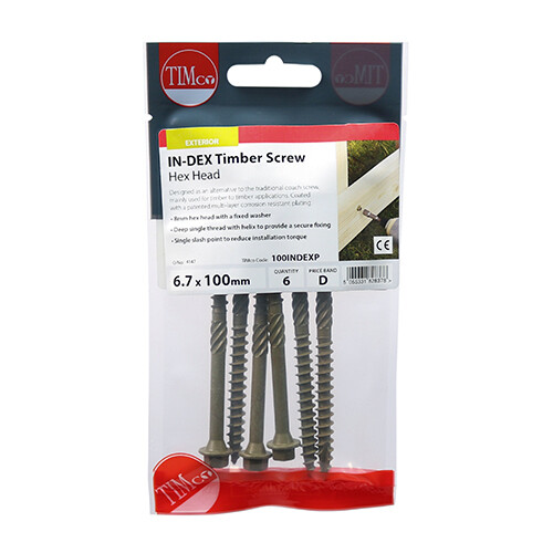 Index Screws  6.7mm x 150mm Hex Washer Head  Pack of 4 Screws Green External Coating Hex Washer Head