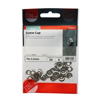 No.6 (3.5mm) Nickel Plated Screw Cups - Pack of 60