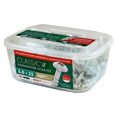 5.0 x 25mm Classic Rainwater Screws - PZ - Low Profile Pan - Exterior - White   Tub of 400