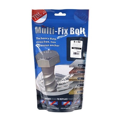 8.0 x 60mm Hex Head Multi Fix Bolts Pack of 30