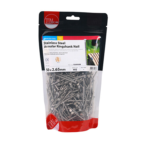 50mm Annular Ringshank Nails A2 Stainless Steel 1kg Bag