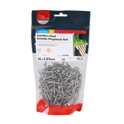 40mm Annular Ringshank Nails A2 Stainless Steel 1kg Bag