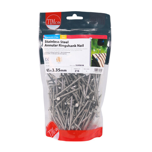 65 x 3.35mm Annular Ringshank Nails A2 Stainless Steel 1kg Bag