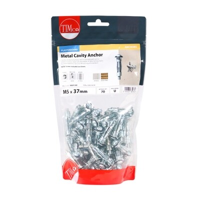 Metal Cavity Anchors - Zinc M5 x 37 (45mm Screw) Pack of 70