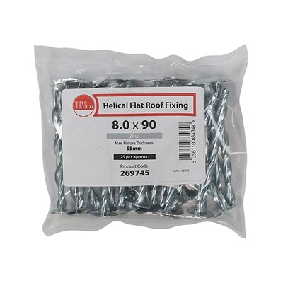 8.0 x 90mm Helical Flat Roof Fixing - Zinc Pack of 25
