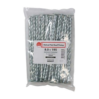 8.0 x 195mm Helical Flat Roof Fixing - Zinc Pack of 25