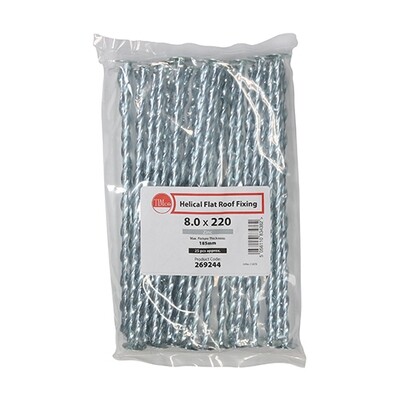 8.0 x 220mm Helical Flat Roof Fixing - Zinc Pack of 25