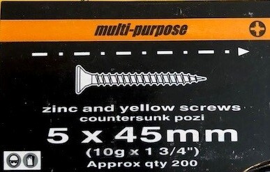 5.0 x 45mm Pozi Countersunk Chipboard Wood Screws Box of 200