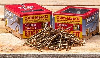 4.0 x 45mm Ulti-mate Professional Woodscrew Pozi Square Double Csk Zinc &amp; Yellow - Box of 200