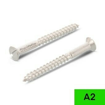 8.0 x 100mm  (No.16 x 4inch) Countersunk Slotted A2 Stainless Steel  Box of 10