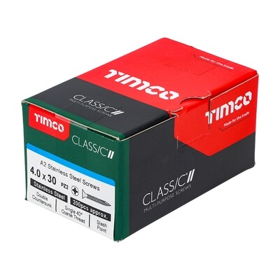 4.0 x 35mm Countersunk Pozi Drive Wood Screws Timco Classic A2 Stainless Steel Box of 200