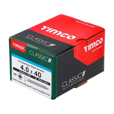 4.0 x 45mm Countersunk Pozi Drive Wood Screws Timco Classic A2 Stainless Steel Box of 200