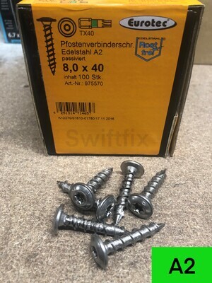 8.0 x 40mm Flange Head TX40 Torx Drive Wood Screws (Full Thread) A2 Stainless Steel (975570) Boxed in 100s