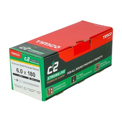 6.0mm x 180mm C2 Strongfix Premium Pozi Countersunk Part Thread Wood Screws. Box of 100