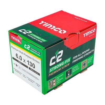 6.0mm x 130mm  Classic C2 Premium Pozi Countersunk Part Thread Wood Screws. Box of 100
