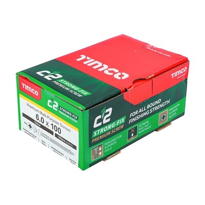 6.0mm x 100mm C2 Strongfix Premium Pozi Countersunk Part Thread Wood Screws. Box of 100