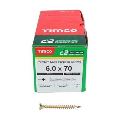 6.0mm x 70mm  Classic C2 Premium Pozi Countersunk Wood Screws. Box of 200