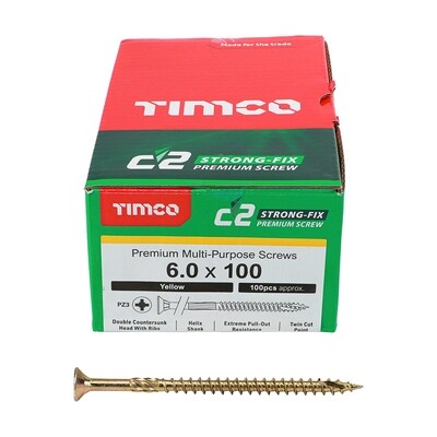 6.0mm x 100mm C2 Strongfix Premium Pozi Countersunk Part Thread Wood Screws. Box of 100