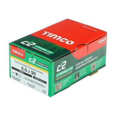 6.0mm x 90mm  C2 Strongfix Premium Pozi Countersunk Part Thread Wood Screws. Box of 100