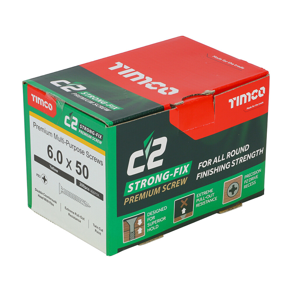 6.0mm x 50mm C2 Strongfix Premium Pozi Countersunk Wood Screws. Box of 200