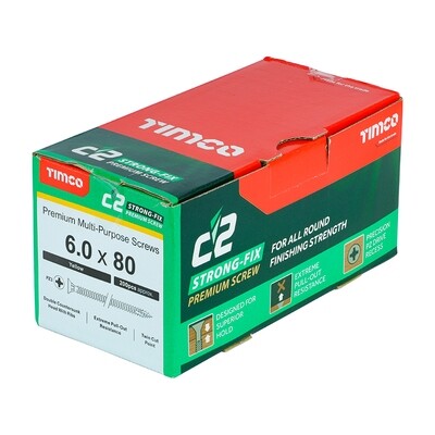 6.0mm x 80mm  Classic C2 Premium Pozi Countersunk Part Thread Wood Screws. Box of 200