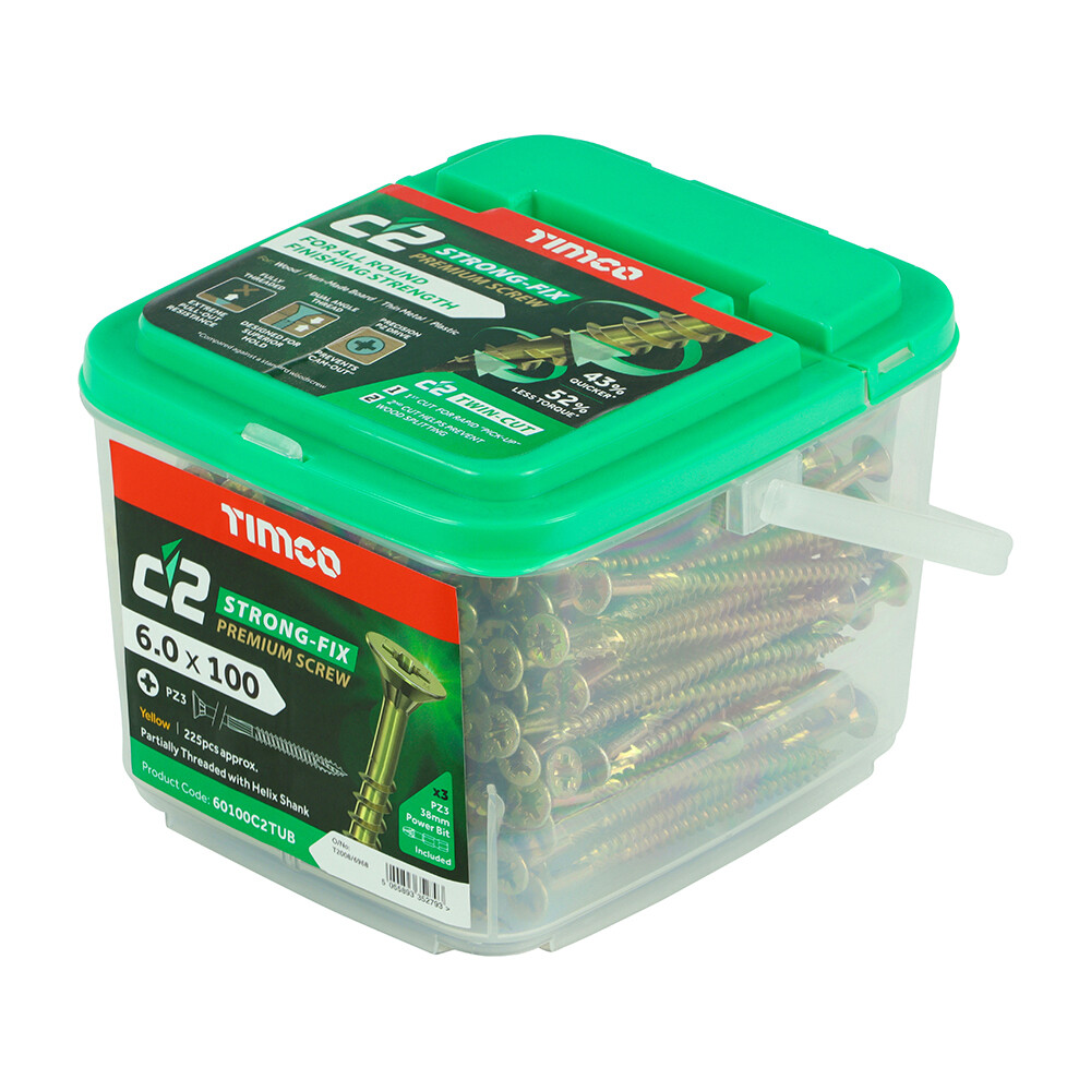 6.0mm x 100mm (Tub of 225 screws) Classic C2 Premium Pozi Countersunk Wood Screws.