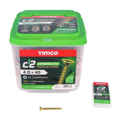 4.0mm x 40mm (Tub of 1200 screws) C2 Strong-Fix Pozi Countersunk Wood Screws.