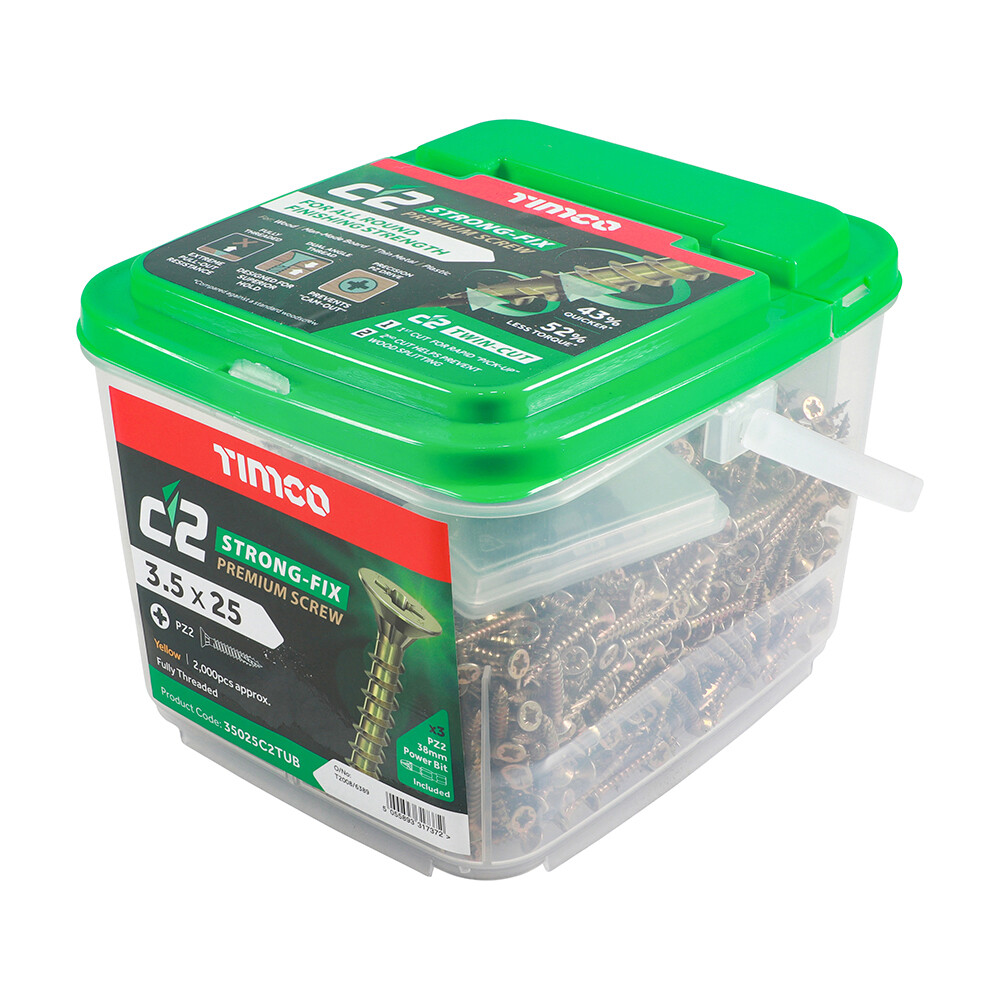 3.5mm x 25mm (Tub of 2000 screws) Classic C2 Premium Pozi Countersunk Wood Screws.