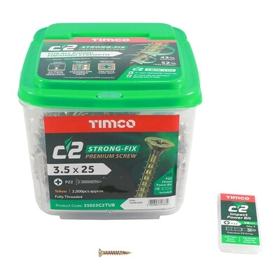 3.5mm x 25mm (Tub of 2000 screws) Classic C2 Premium Pozi Countersunk Wood Screws.