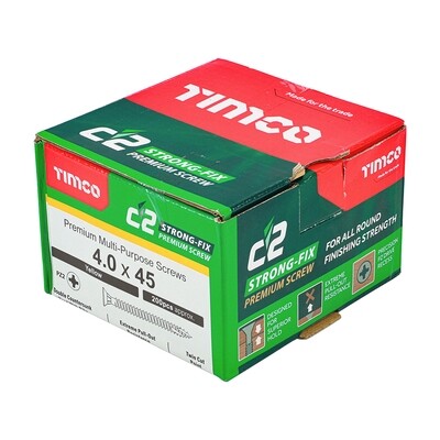 4.0mm x 45mm  Timco C2 Strongfix Premium Pozi Countersunk Wood Screws. Box of 200