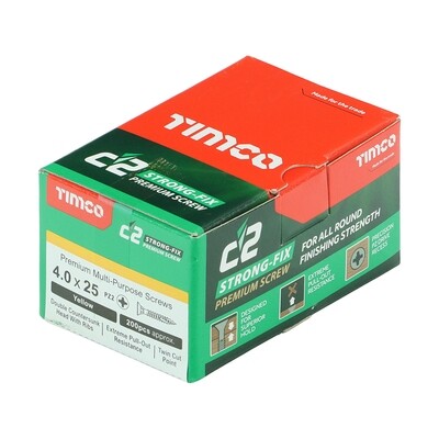 4.0mm x 25mm  Timco C2 Strongfix Premium Pozi Countersunk Wood Screws. Box of 200