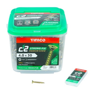4.0mm x 30mm (Tub of 1500 screws) Classic C2 Premium Pozi Countersunk Wood Screws.