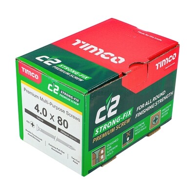 4.0mm x 80mm  Timco C2 Strongfix Premium Pozi Countersunk Wood Screws. Box of 200