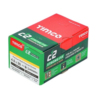 4.0mm x 30mm  Timco C2 Strongfix Premium Pozi Countersunk Wood Screws. Box of 200
