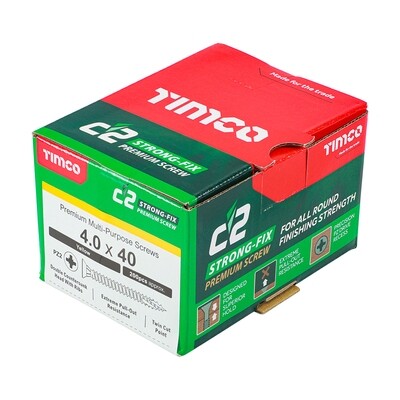 4.0mm x 40mm  Timco C2 Strongfix Premium Pozi Countersunk Wood Screws. Box of 200