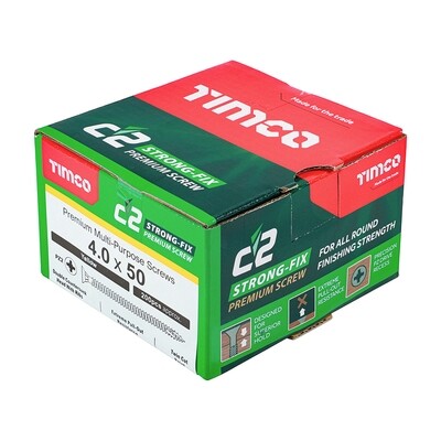 4.0mm x 50mm  Timco C2 Strongfix Premium Pozi Countersunk Wood Screws. Box of 200