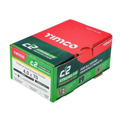 4.0mm x 70mm  Timco  C2 Strongfix Premium Pozi Countersunk Wood Screws. Box of 200