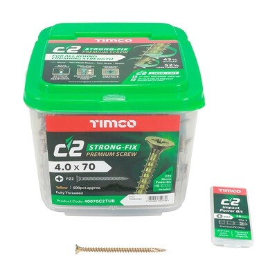 4.0mm x 70mm (Tub of 500 screws) Classic C2 Premium Pozi Countersunk Wood Screws.