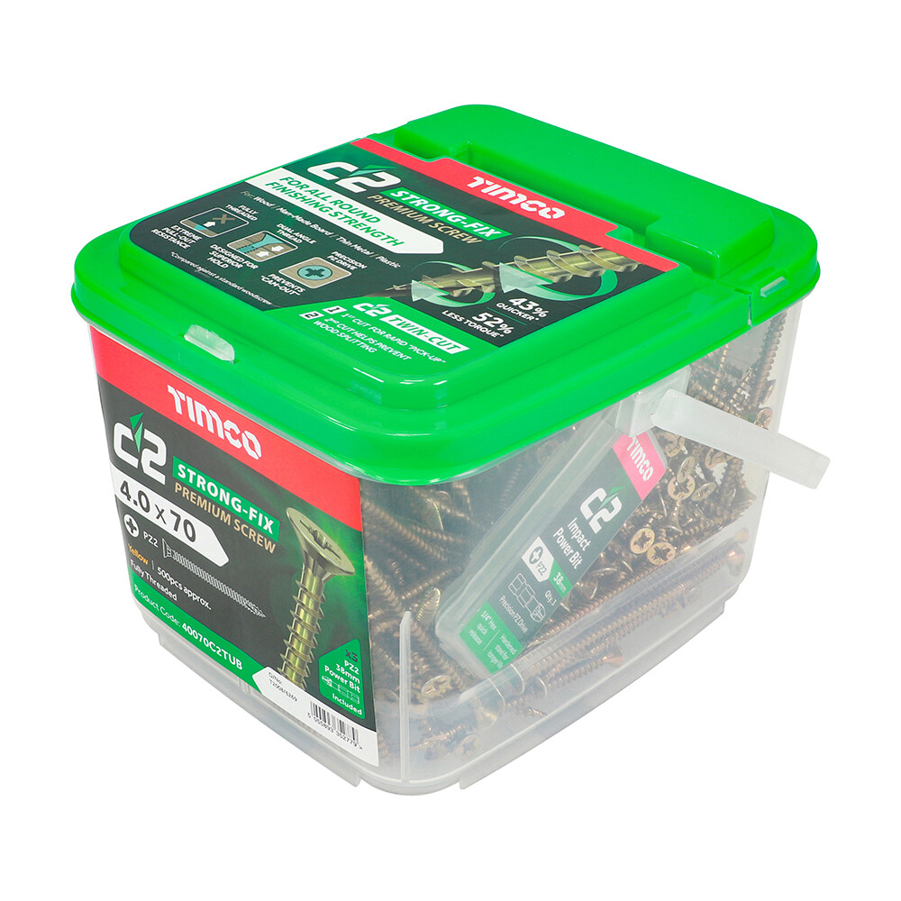 4.0mm x 70mm (Tub of 500 screws) Classic C2 Premium Pozi Countersunk Wood Screws.