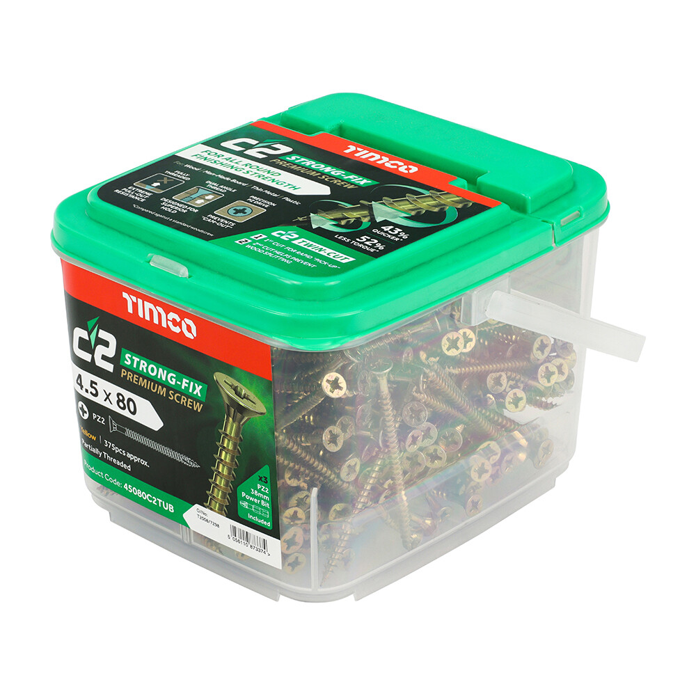 4.5mm x 80mm (Tub of 375 screws) Classic C2 Premium Pozi Countersunk Wood Screws.