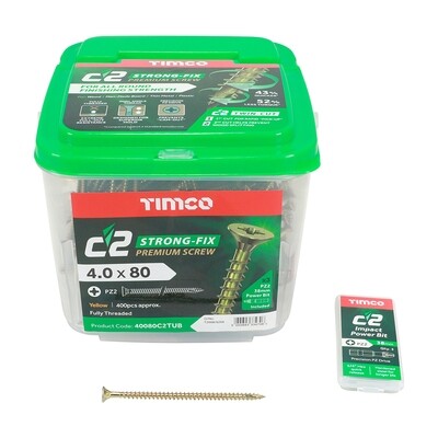 4.0mm x 80mm (Tub of 400 screws) Classic C2 Premium Pozi Countersunk Wood Screws.