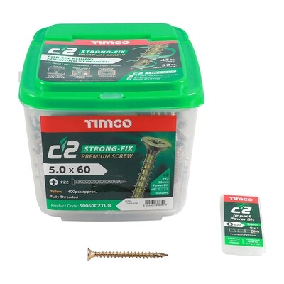 5.0mm x 60mm (Tub of 400 screws) Classic C2 Premium Pozi Countersunk Wood Screws.