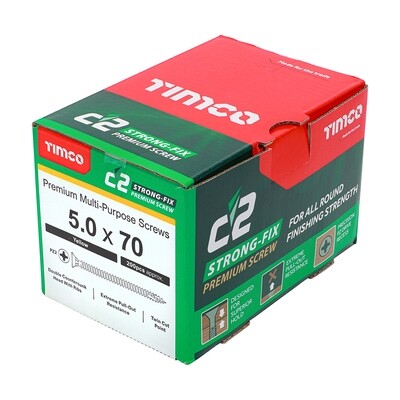 5.0mm x 70mm C2 Strongfix Premium Pozi Countersunk Wood Screws. Box of 200