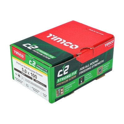 5.0mm x 100mm  Classic C2 Premium Pozi Countersunk Part Thread Wood Screws. Box of 100