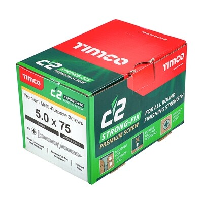 5.0mm x 75mm  Classic C2 Premium Pozi Countersunk Wood Screws. Box of 200